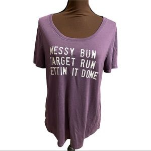 Grayson threads purple with white quote on it super soft NWOT high low back